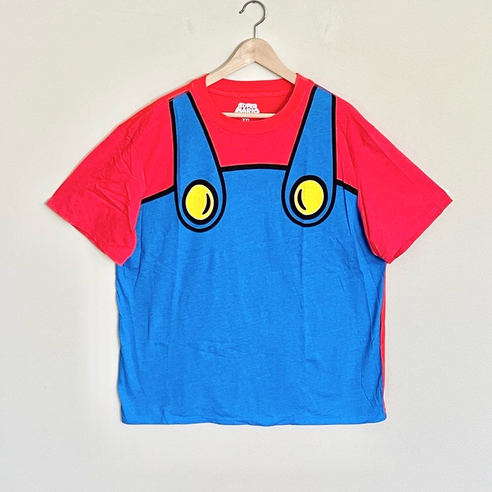 NEW Super Mario Bros Overall Red Blue Costume Graphic T Shirt Adult size 2XL - Picture 2 of 9